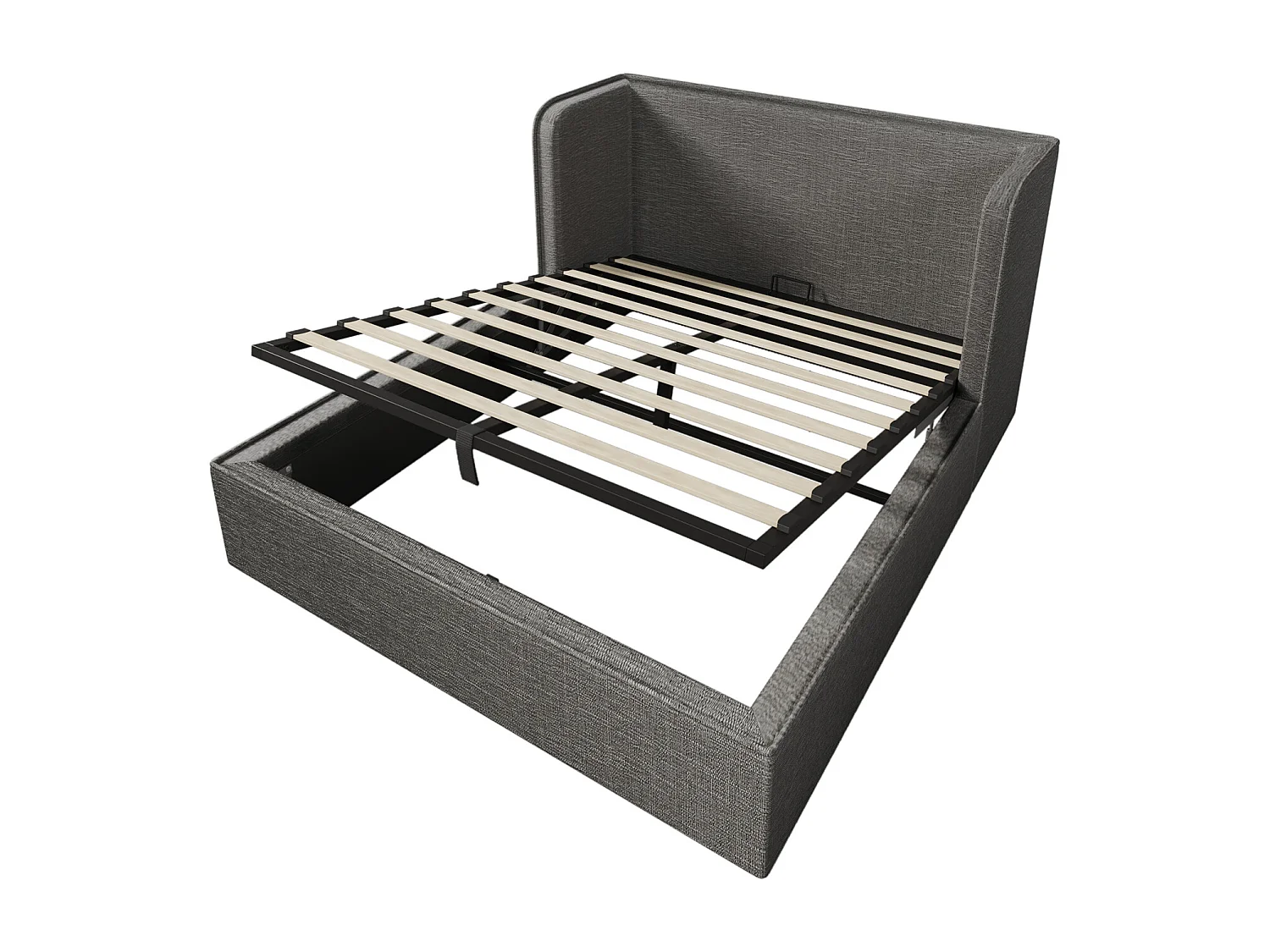 Cama de arrumação 160x200 cm, cama estofada, cama de casal com espaço de arrumação hidráulico, linho, cinzento, sem colchão