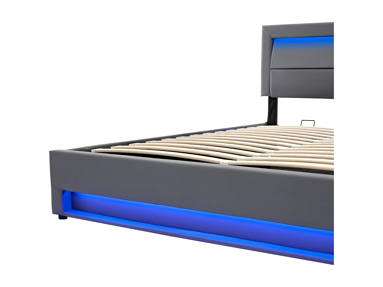 Cama estofada 140x200cm, com entrada USB, iluminação LED e espaço de arrumação, sem colchão, PU, cinza
