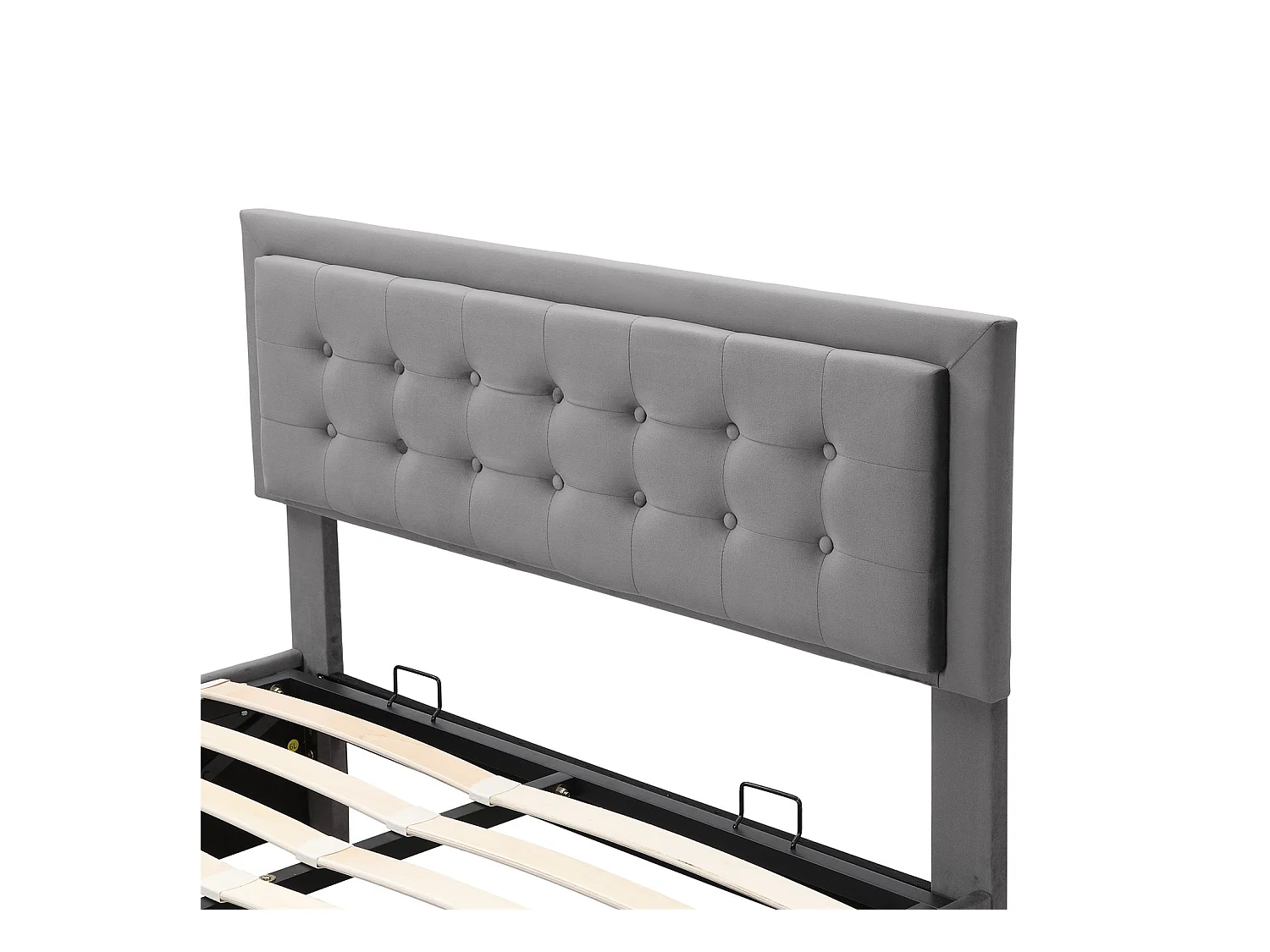 Lit coffre 140×200 cm,Lit rembourré avec coffre et tiroirs, tissu en velours, sommier à lattes, lit double, grand espace de rangement, gris