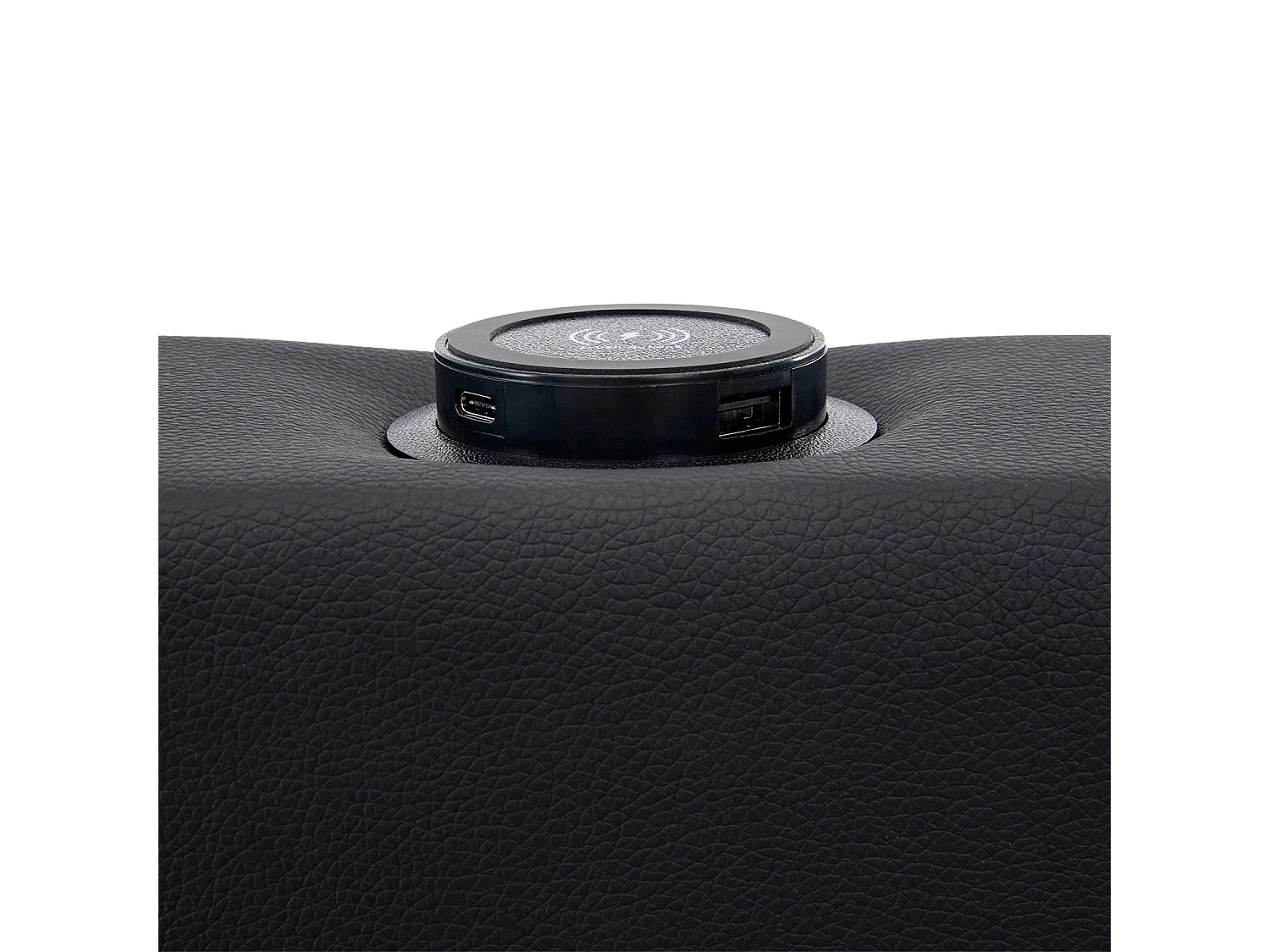 Lit rembourré 140x190 cm, avec port USB, éclairage LED, 4 tiroirs, sans matelas, PU, noir