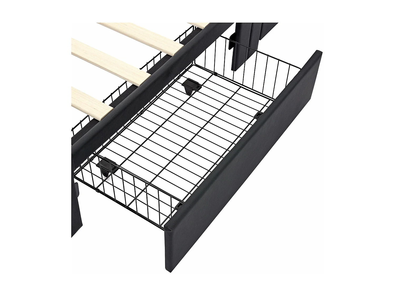 Lit rembourré 90x190 cm, avec port USB, éclairage LED, 4 tiroirs, sans matelas, PU, noir