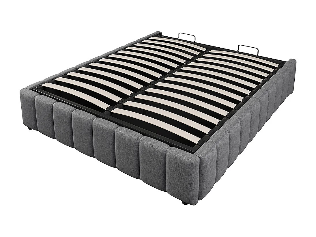Cama de arrumação 140x200 cm, cama estofada, arrumação hidráulica, sem cabeceira, sem colchão, cinza