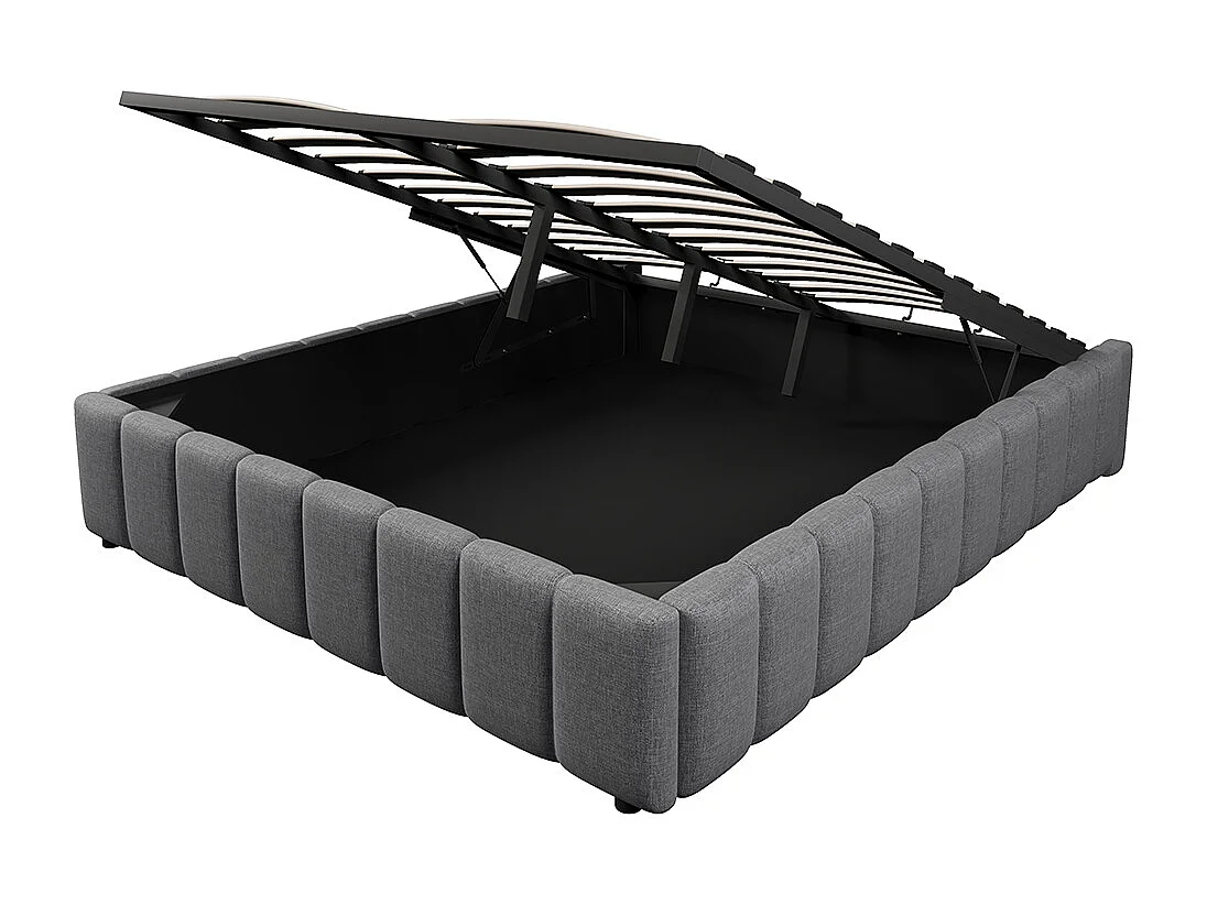 Cama de arrumação 140x200 cm, cama estofada, arrumação hidráulica, sem cabeceira, sem colchão, cinza