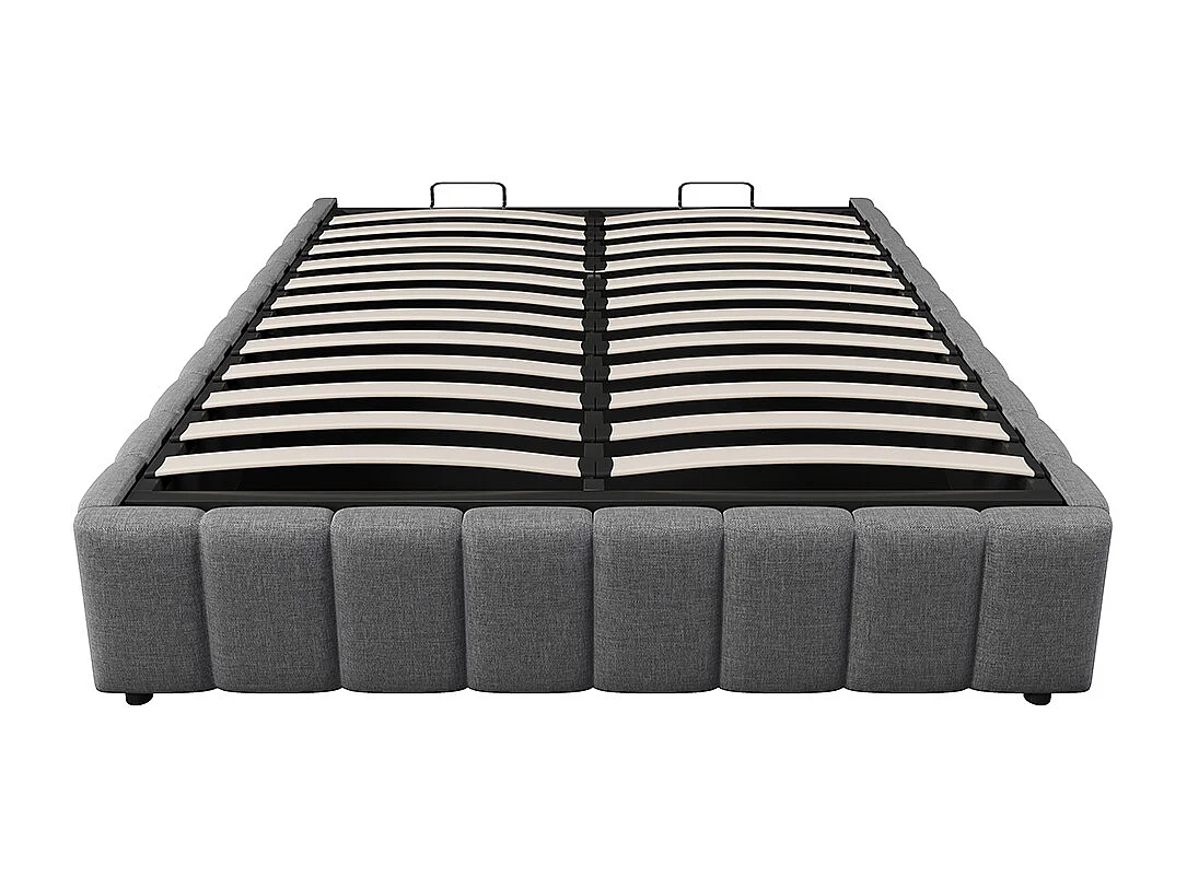 Cama de arrumação 140x200 cm, cama estofada, arrumação hidráulica, sem cabeceira, sem colchão, cinza