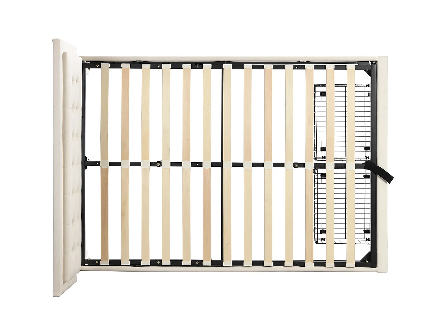 Lit coffre 140×190 cm,Lit rembourré avec sommier à lattes et tête de lit, lit double, avec 2 tiroirs, support en lattes de bois, velours, beige