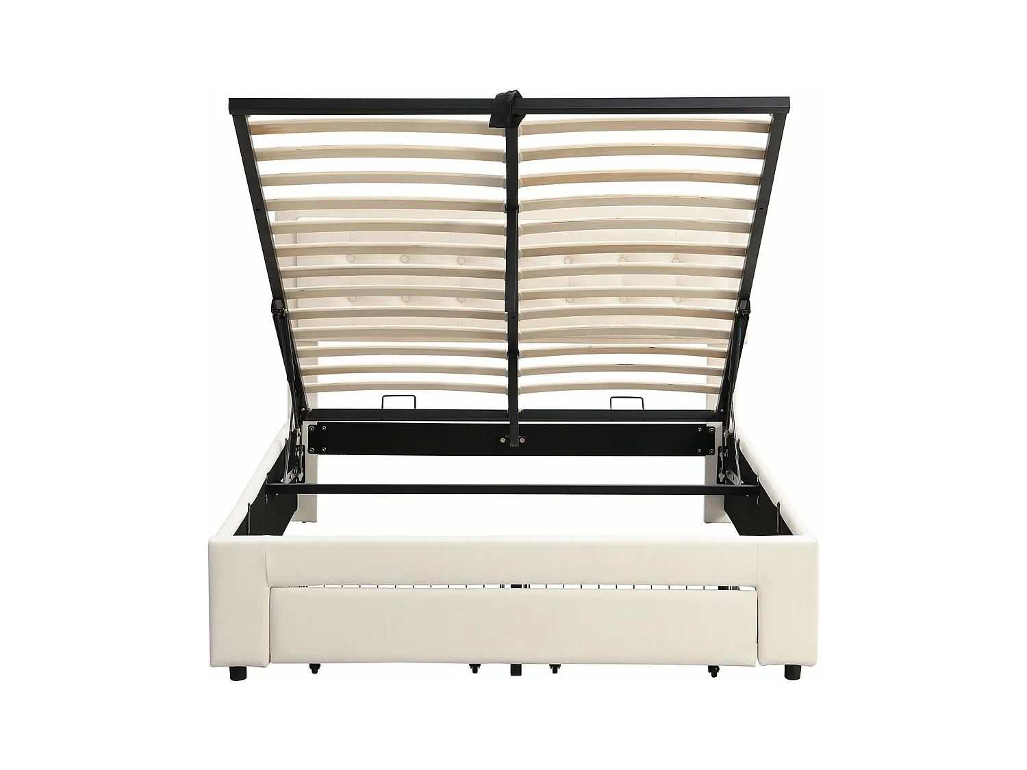Lit coffre 140×190 cm,Lit rembourré avec sommier à lattes et tête de lit, lit double, avec 2 tiroirs, support en lattes de bois, velours, beige
