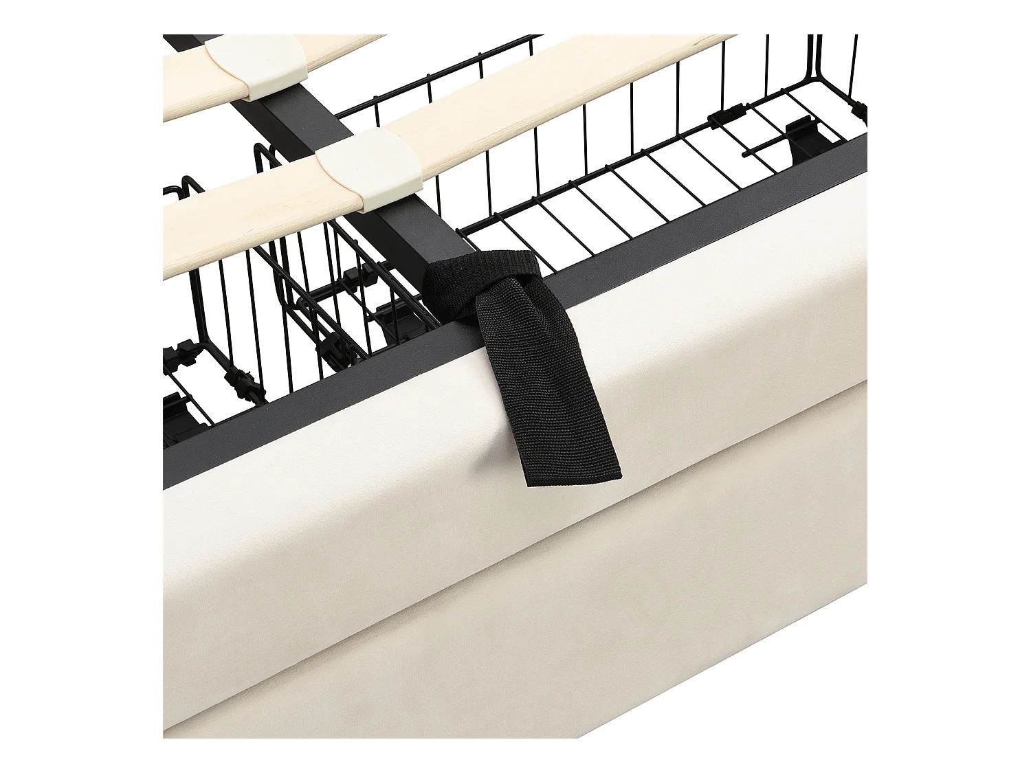 Lit coffre 140×190 cm,Lit rembourré avec sommier à lattes et tête de lit, lit double, avec 2 tiroirs, support en lattes de bois, velours, beige