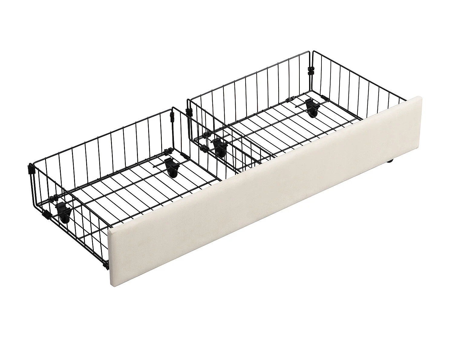 Cama com arrumação 140x190 cm, Cama estofada com estrado de ripas e cabeceira, cama de casal, com 2 gavetas, estrado de ripas de madeira, veludo, bege