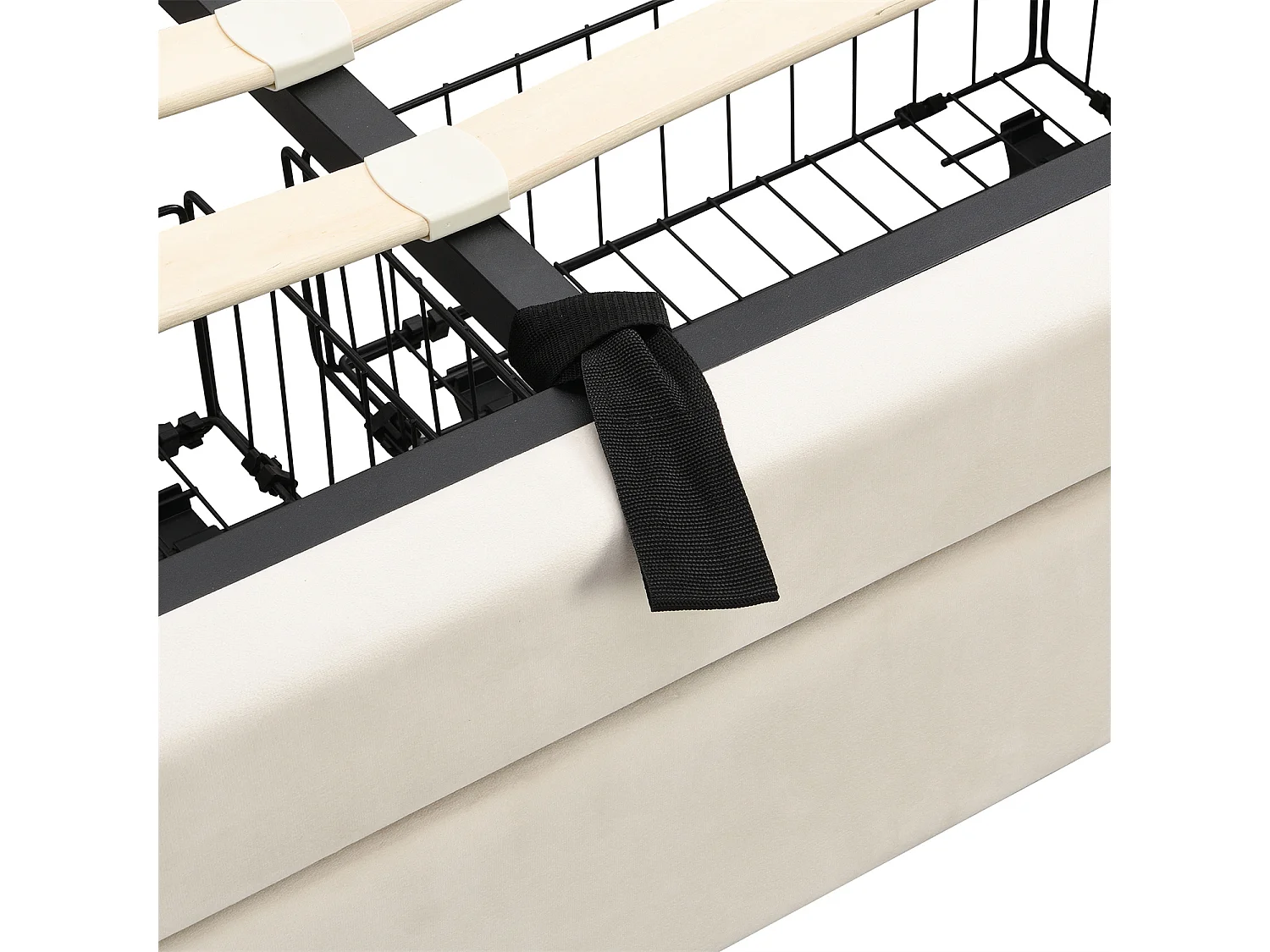 Cama com arrumação 140x190 cm, Cama estofada com estrado de ripas e cabeceira, cama de casal, com 2 gavetas, estrado de ripas de madeira, veludo, bege