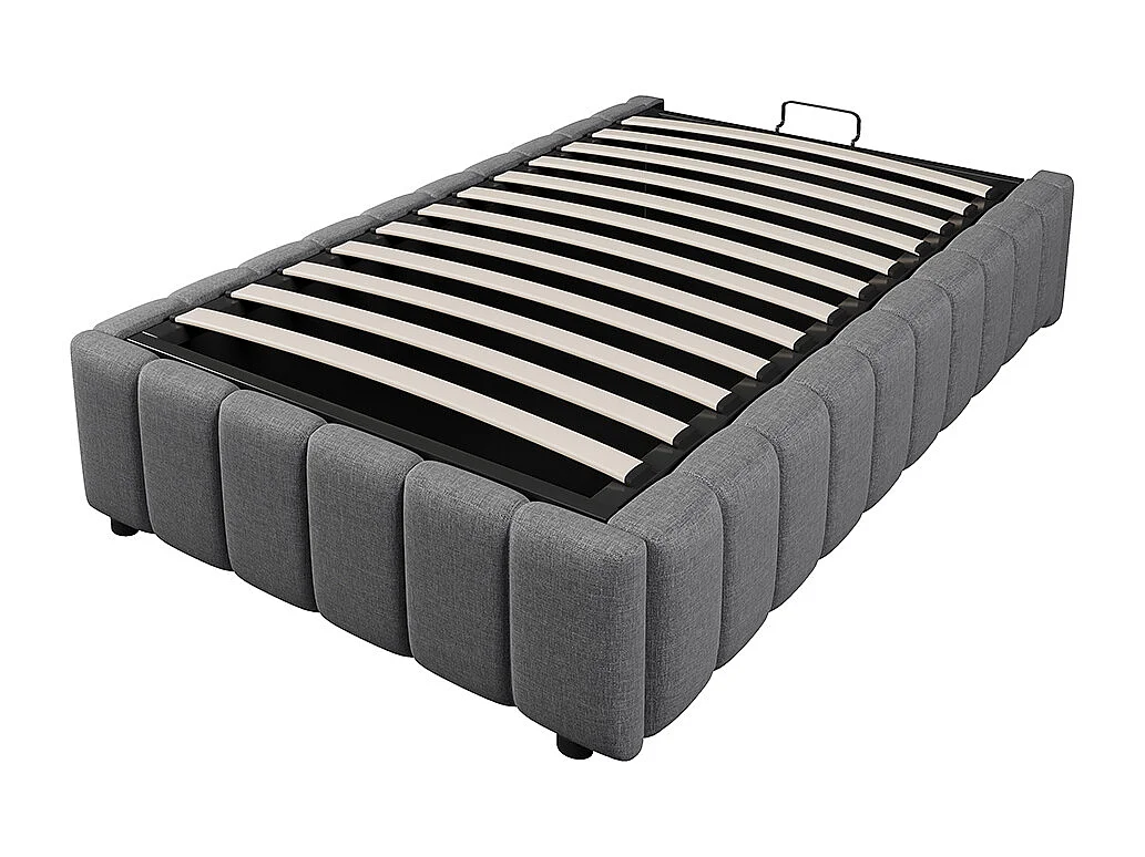 Cama de arrumação 90x200 cm, cama estofada, arrumação hidráulica, sem cabeceira, sem colchão, cinza