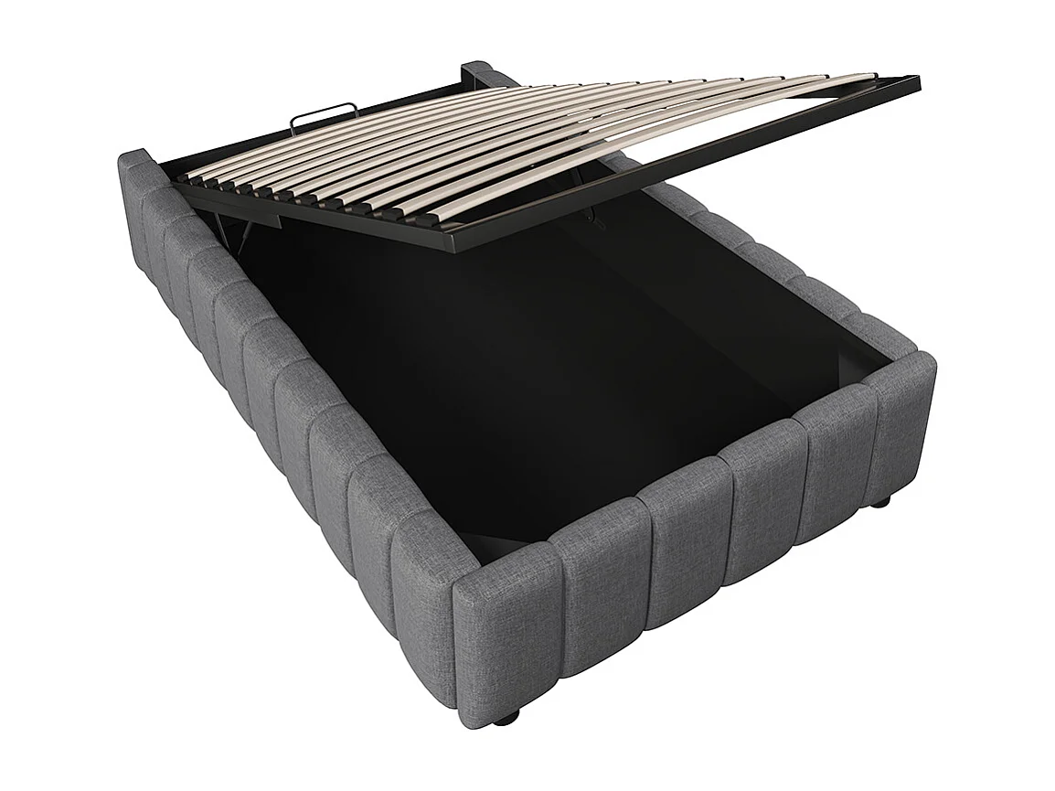 Cama de arrumação 90x200 cm, cama estofada, arrumação hidráulica, sem cabeceira, sem colchão, cinza