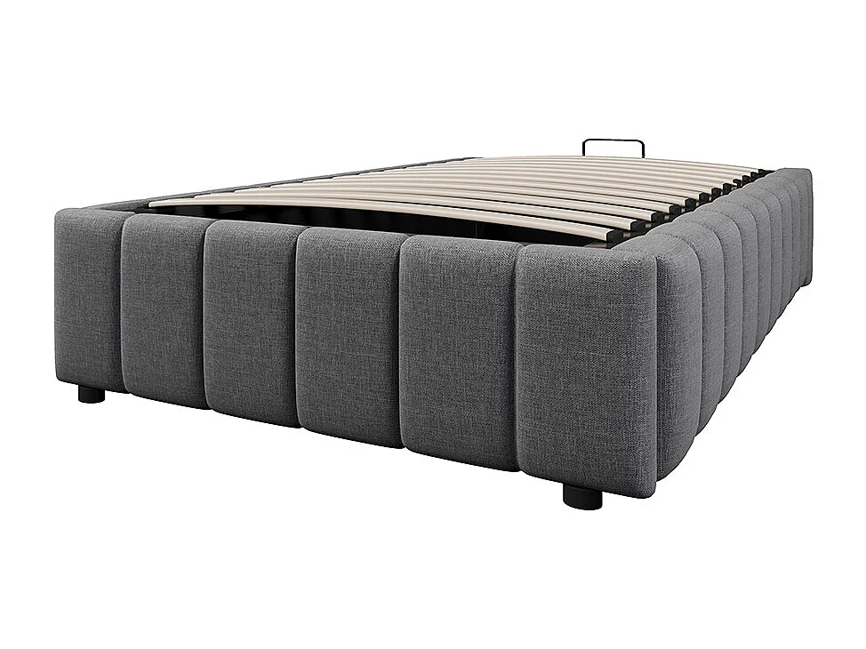 Cama de arrumação 90x200 cm, cama estofada, arrumação hidráulica, sem cabeceira, sem colchão, cinza