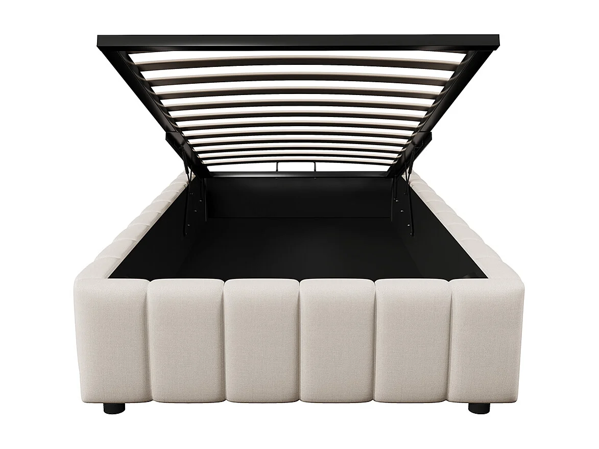 Cama de arrumação 90x200 cm, cama estofada, arrumação hidráulica, sem cabeceira, sem colchão, bege