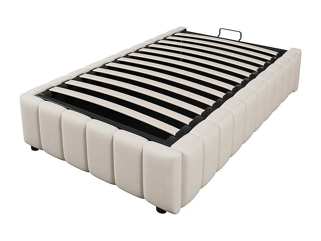 Cama de arrumação 90x200 cm, cama estofada, arrumação hidráulica, sem cabeceira, sem colchão, bege