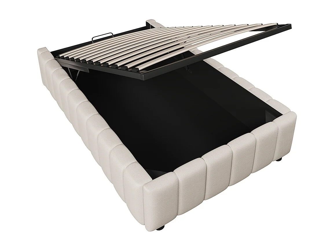 Cama de arrumação 90x200 cm, cama estofada, arrumação hidráulica, sem cabeceira, sem colchão, bege