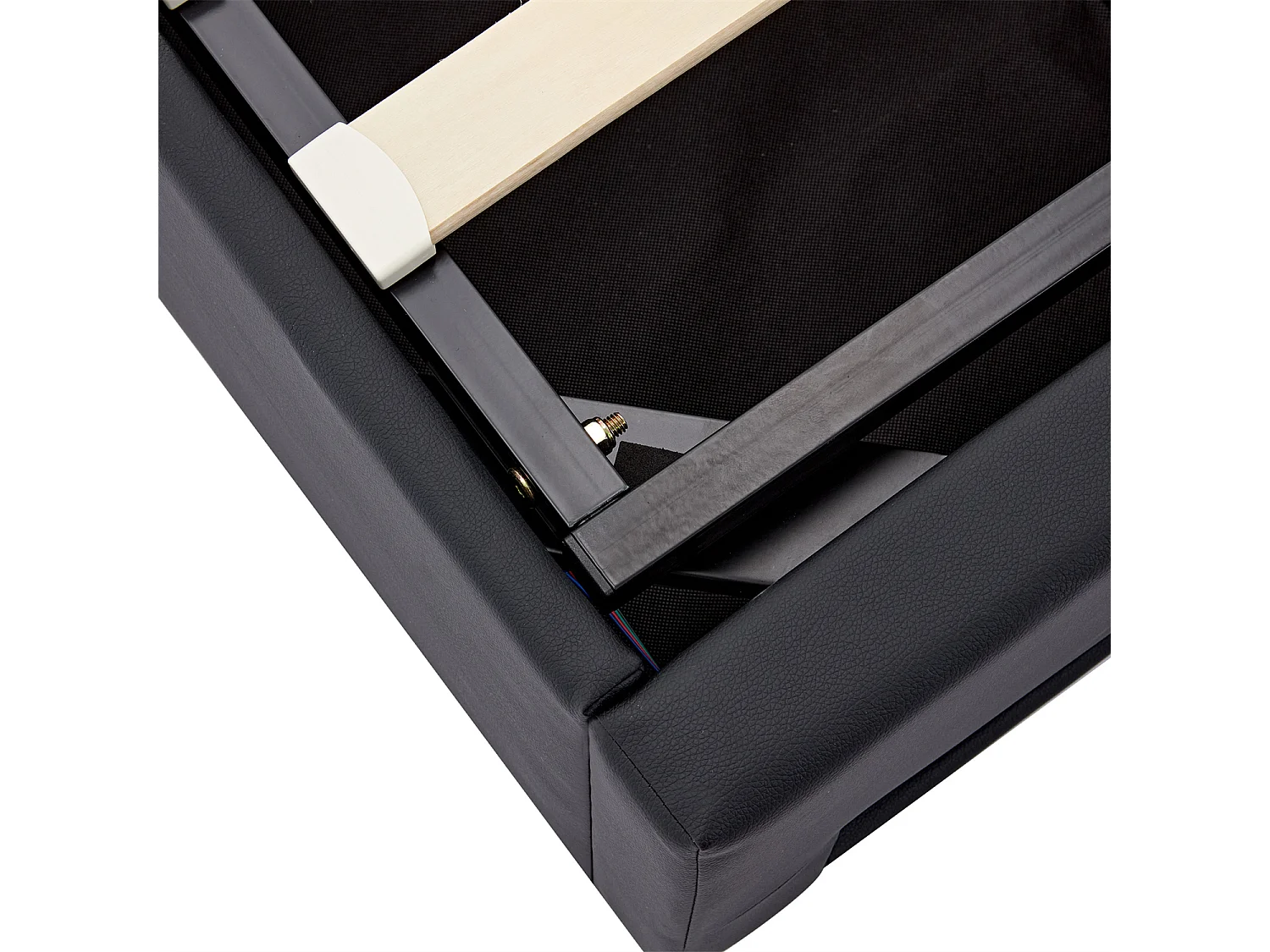 Cama estofada 90x200cm, com entrada USB, iluminação LED e espaço de arrumação, sem colchão, PU, preta