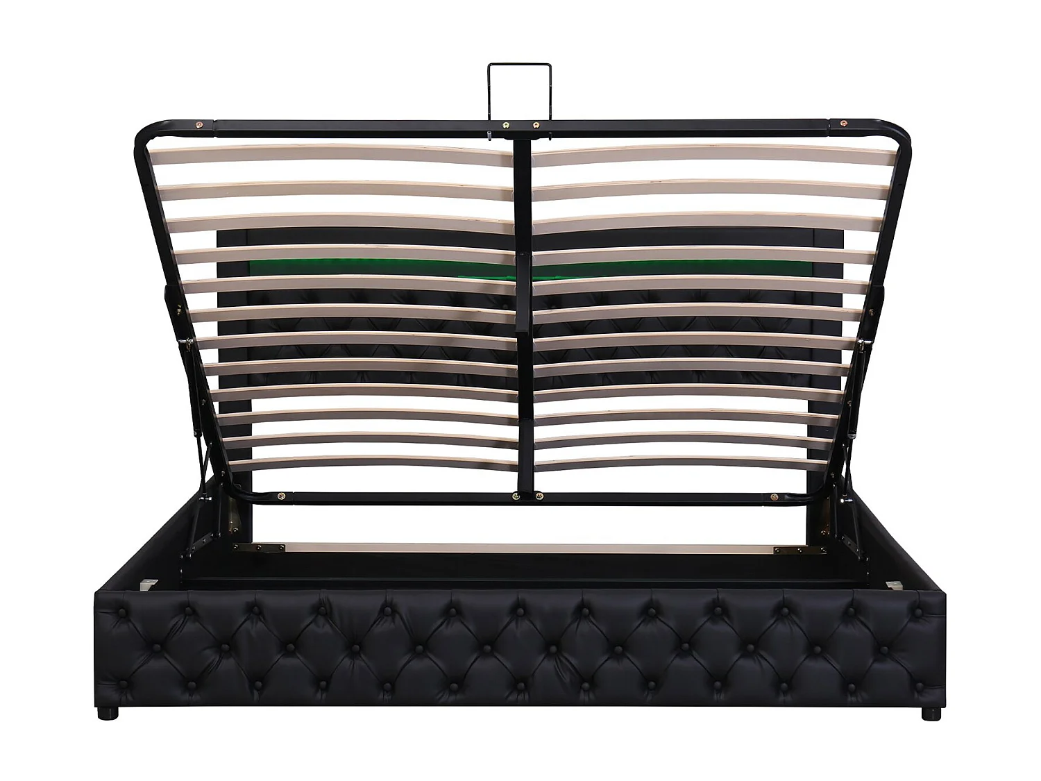 Lit coffre 160×200 cm,Lit rembourré avec éclairage LED, avec fonction de rangement, noir, PU