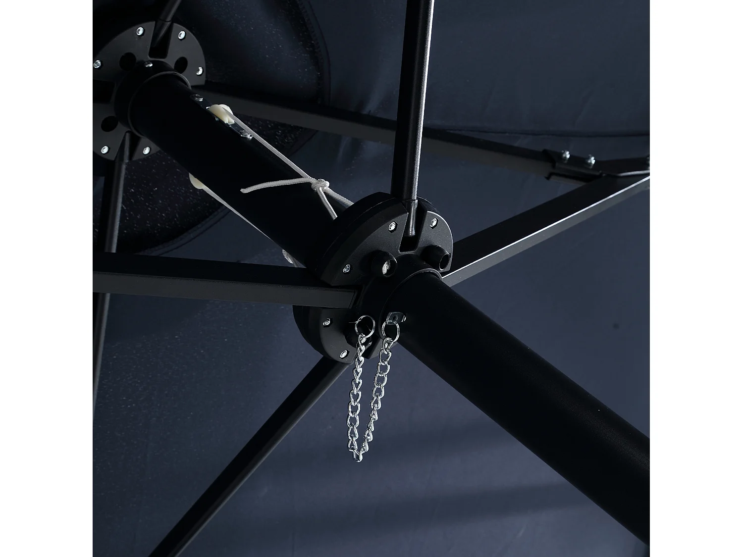 Parasol déporté - en acier et 100% tissu polyester - pour balcon jardin plage - Sans Base - 453x267x255cm - Bleu nuit