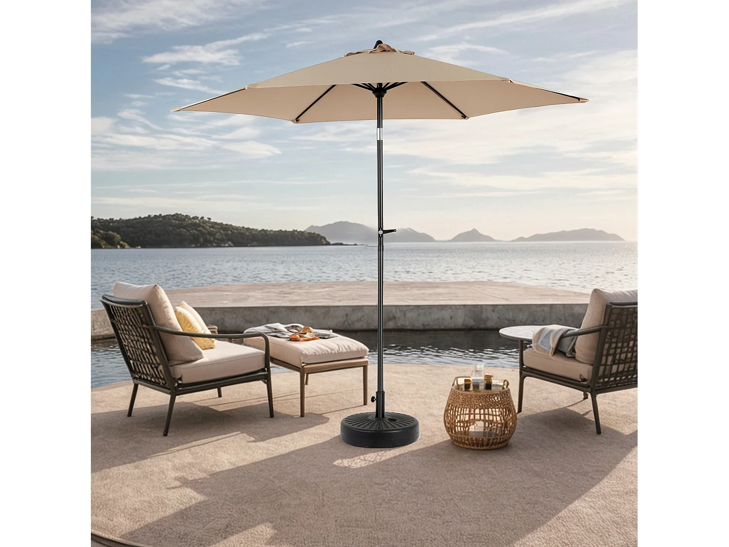 Parasolo deportato per balcone da giardino sulla spiaggia - acciaio e tessuto al 100% in poliestere - senza base - 264x264x250cm - kaki