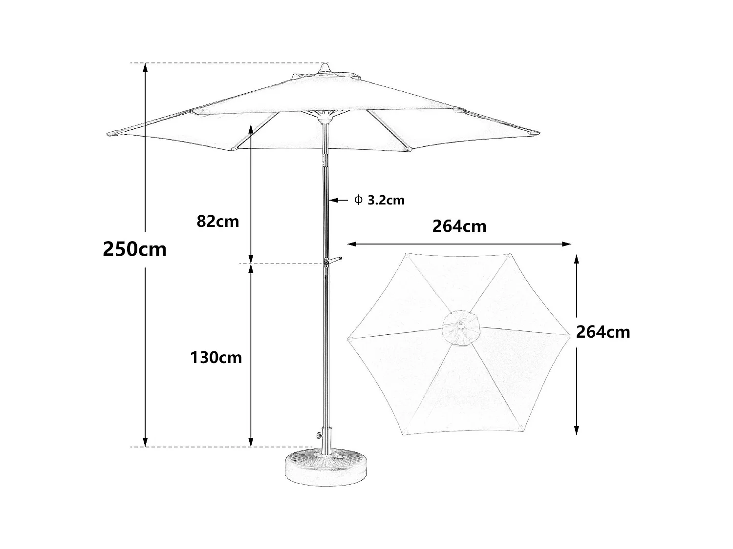Parasolo deportato per balcone da giardino sulla spiaggia - acciaio e tessuto al 100% in poliestere - senza base - 264x264x250cm - kaki