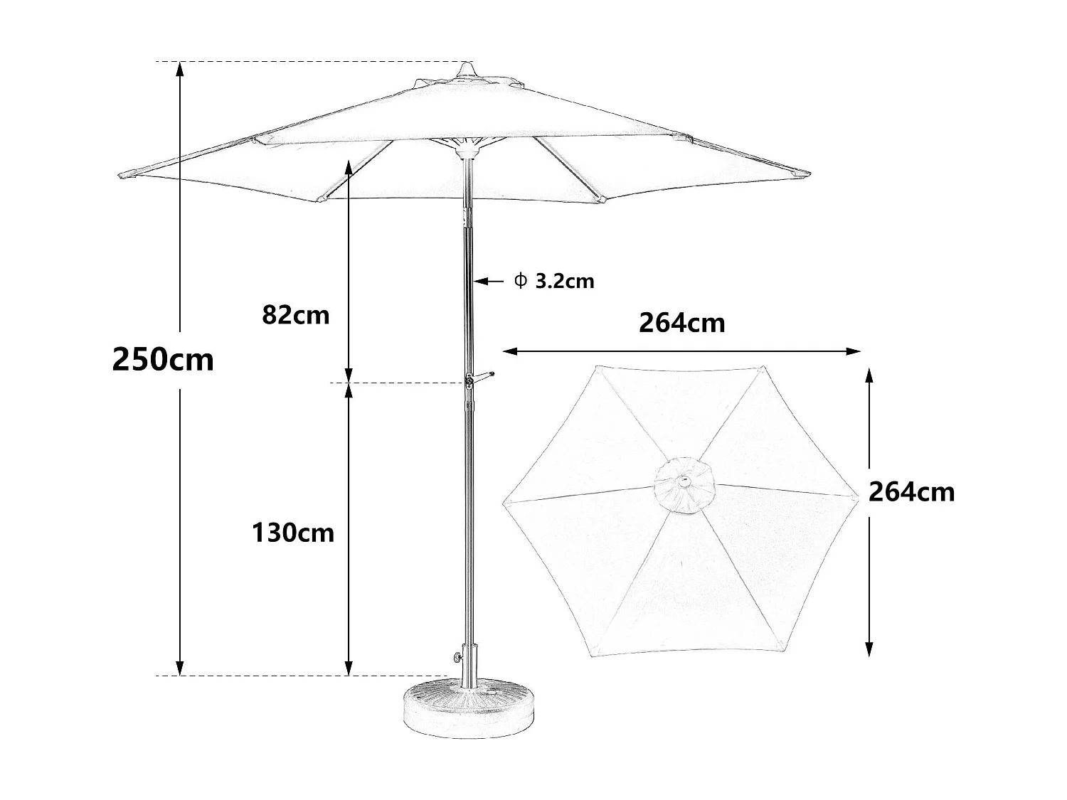 Gedeporteerd parasol voor strandtuin balkon - staal en 100% polyester stof - zonder basis - 264x264x250cm - kaki
