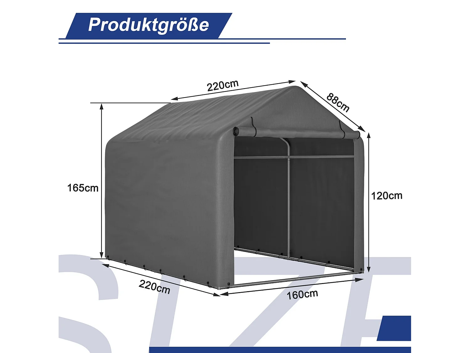 Gardenopvang - Gegalvaniseerd stalen metalen frame en PE -stof - Garage - 160x220x165cm - Grijs
