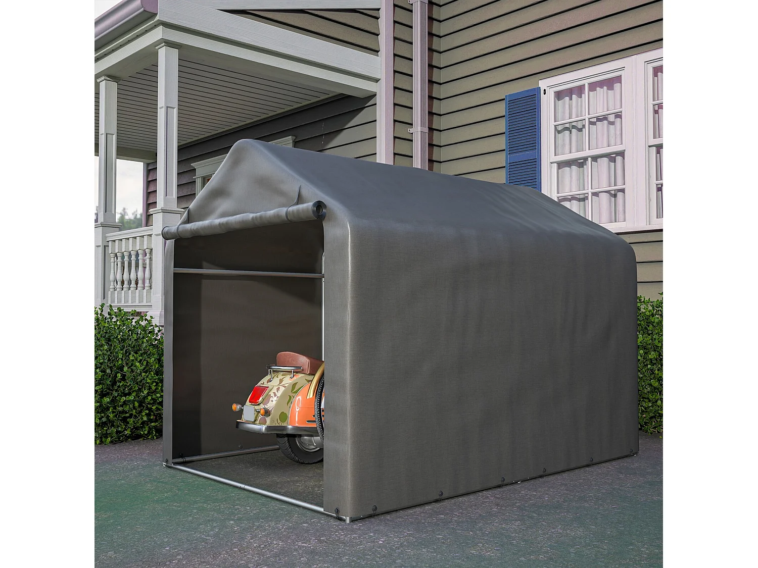 Gardenopvang - Gegalvaniseerd stalen metalen frame en PE -stof - Garage - 160x220x165cm - Grijs