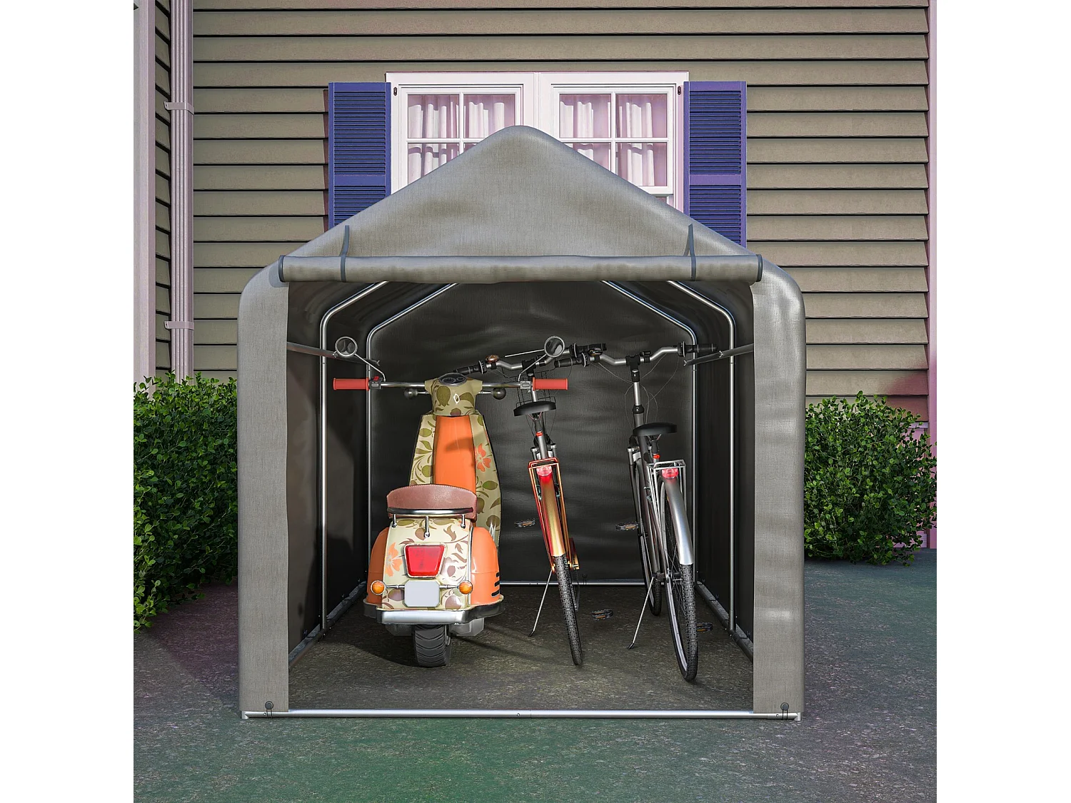 Gardenopvang - Gegalvaniseerd stalen metalen frame en PE -stof - Garage - 160x220x165cm - Grijs