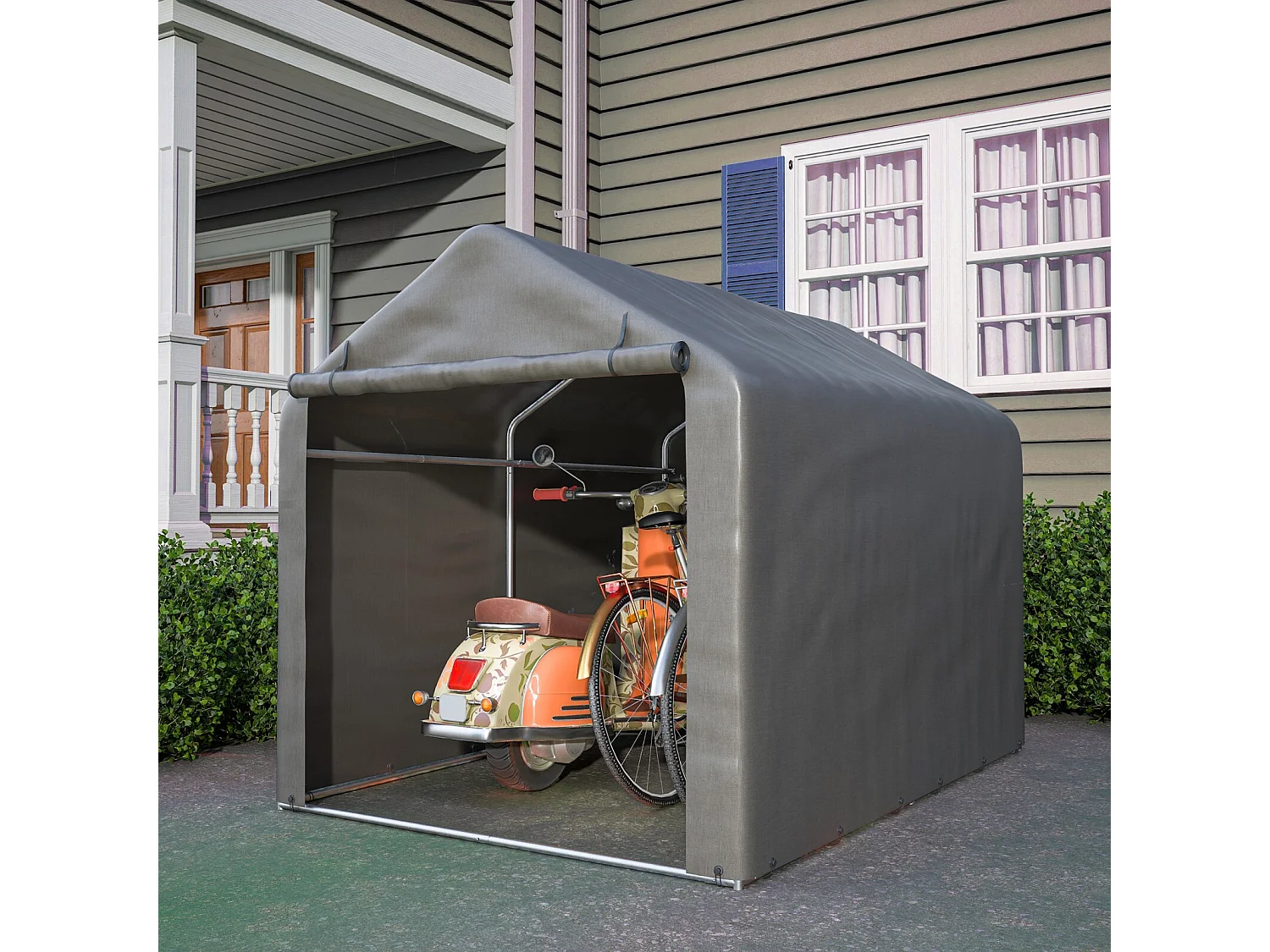 Gardenopvang - Gegalvaniseerd stalen metalen frame en PE -stof - Garage - 160x220x165cm - Grijs