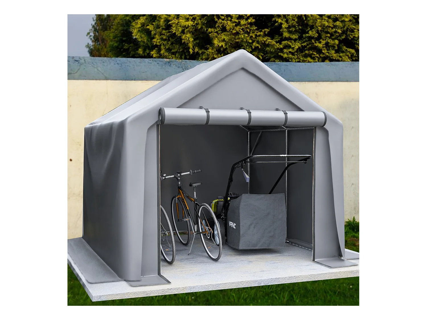 Abri de jardin - cadre métal en acier galvanisé et tissu en PE - Garage - 244x241x217cm - Gris