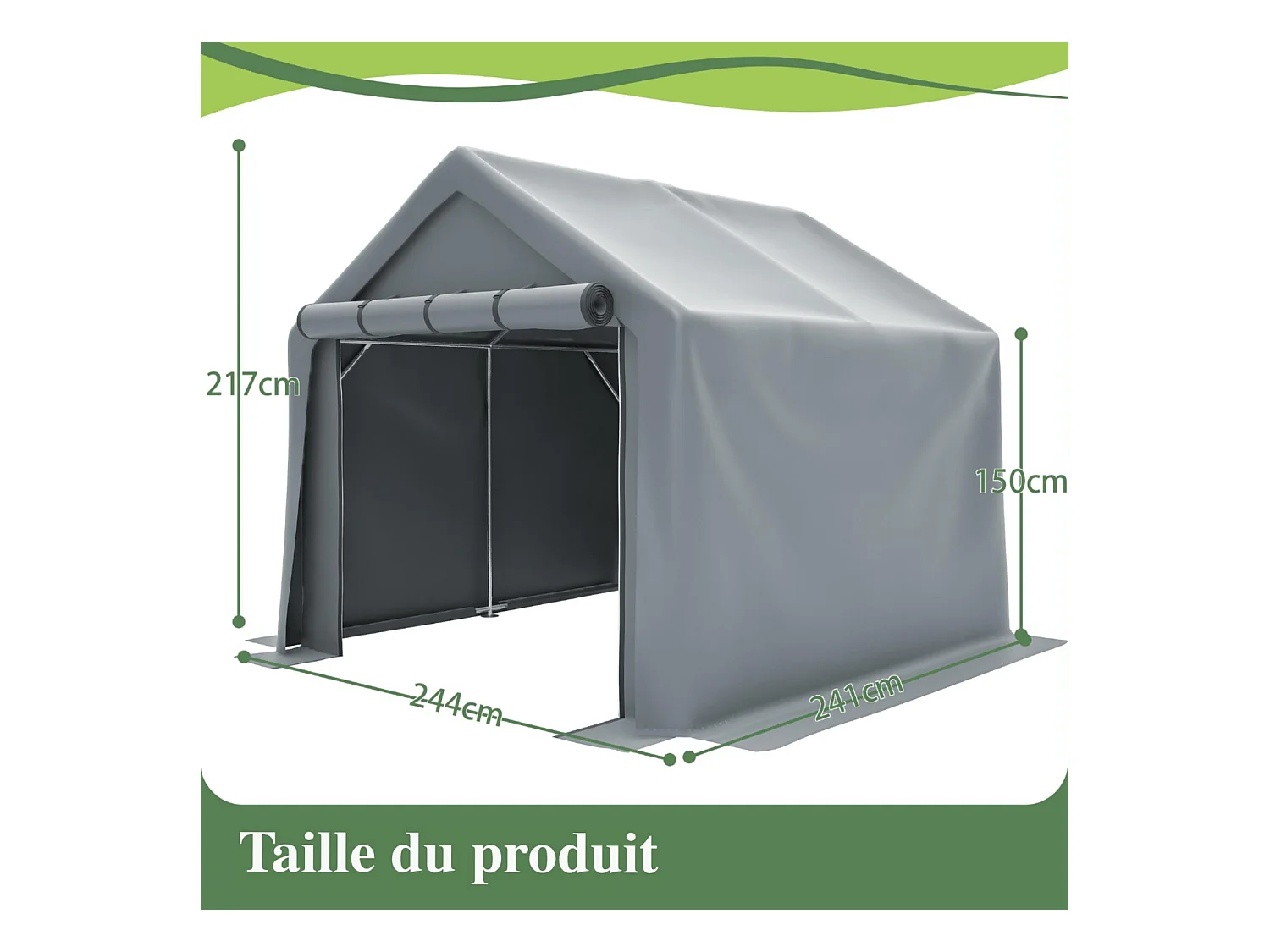 Gardenopvang - Gegalvaniseerd stalen metalen frame en PE -stof - Garage - 244x241x217cm - Grijs
