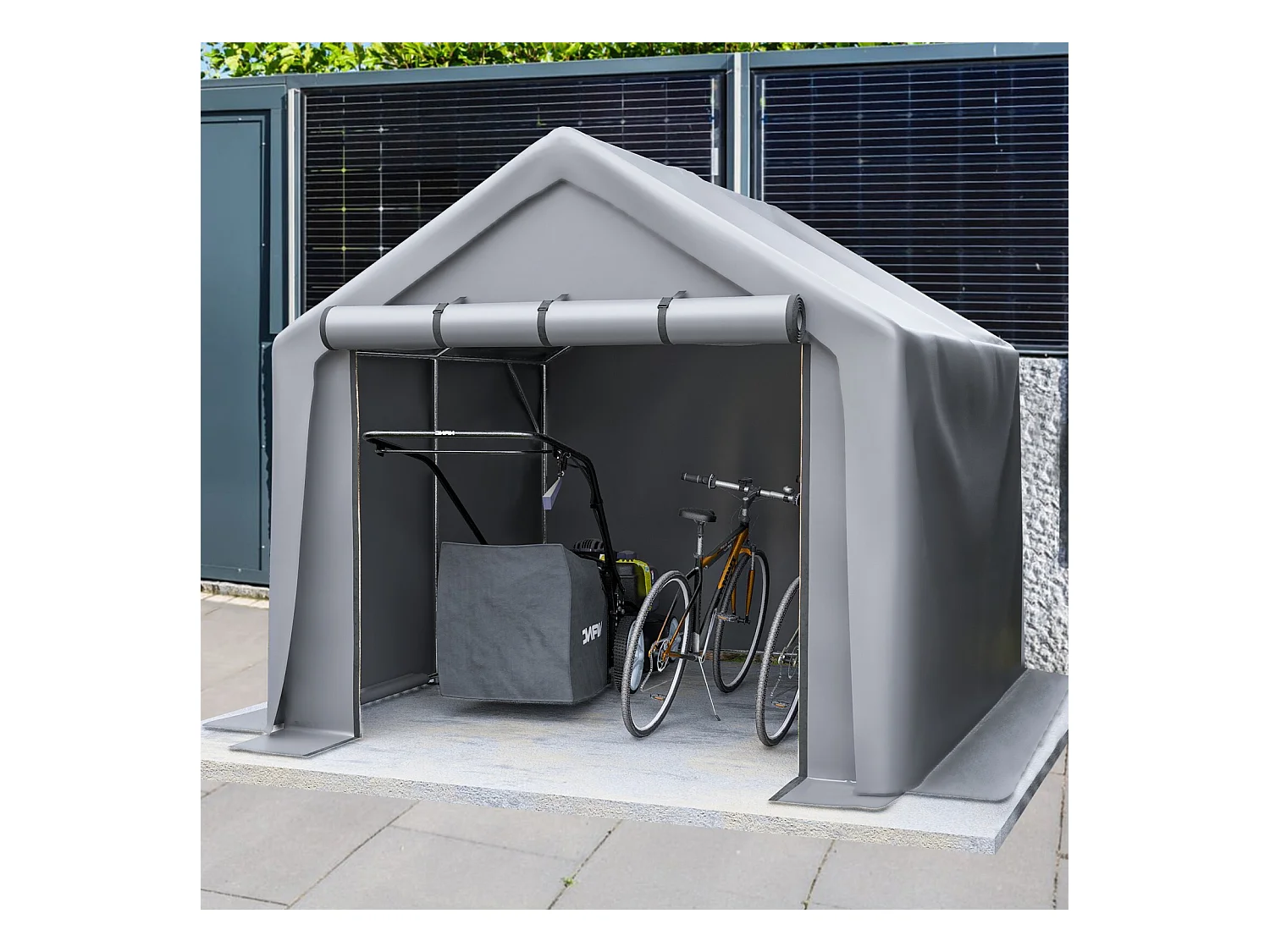 Gardenopvang - Gegalvaniseerd stalen metalen frame en PE -stof - Garage - 244x241x217cm - Grijs