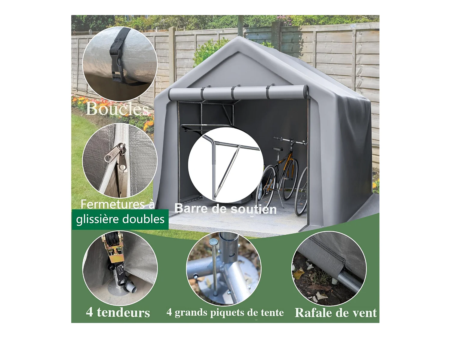 Gardenopvang - Gegalvaniseerd stalen metalen frame en PE -stof - Garage - 244x241x217cm - Grijs