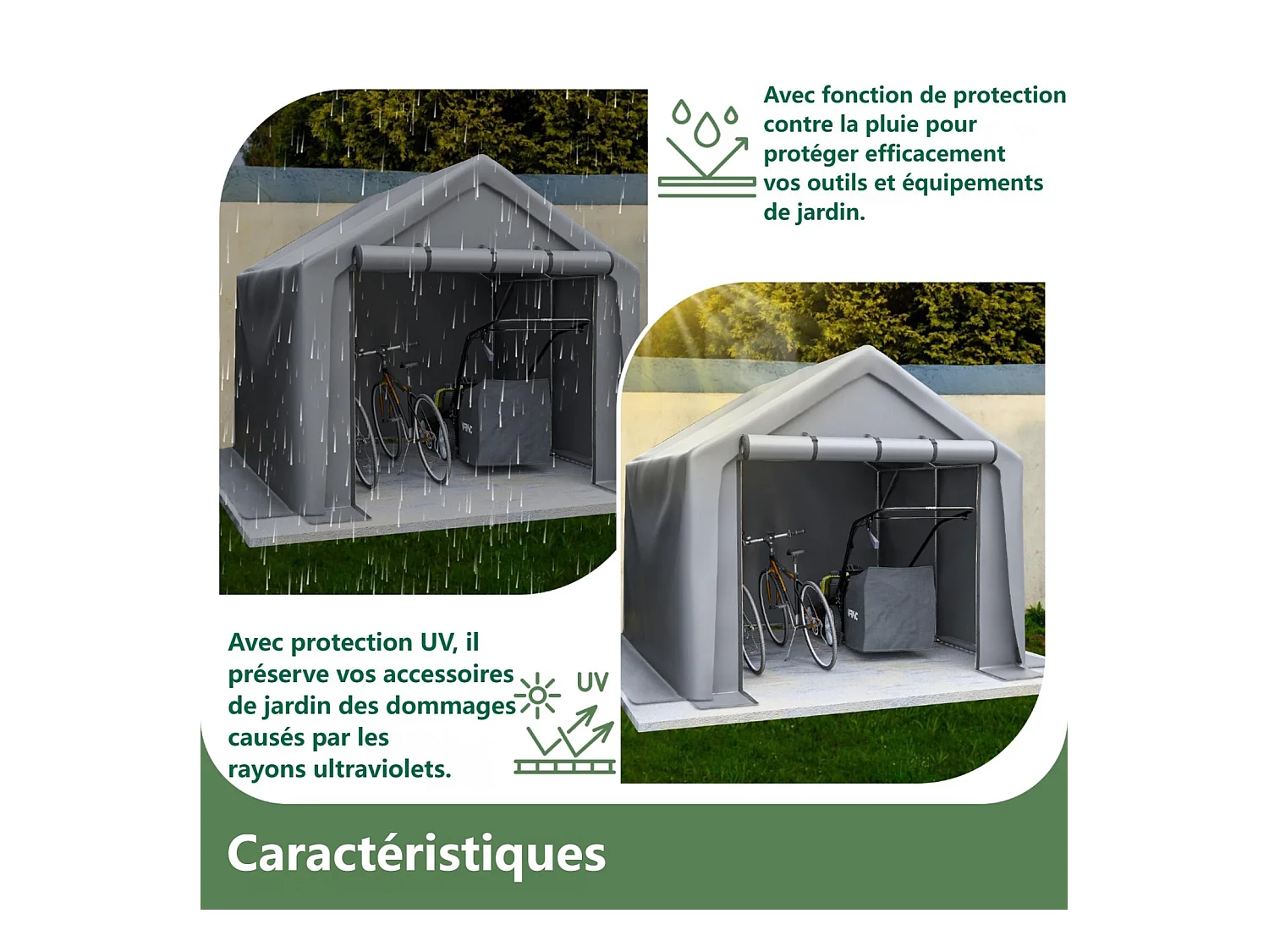 Gardenopvang - Gegalvaniseerd stalen metalen frame en PE -stof - Garage - 244x241x217cm - Grijs