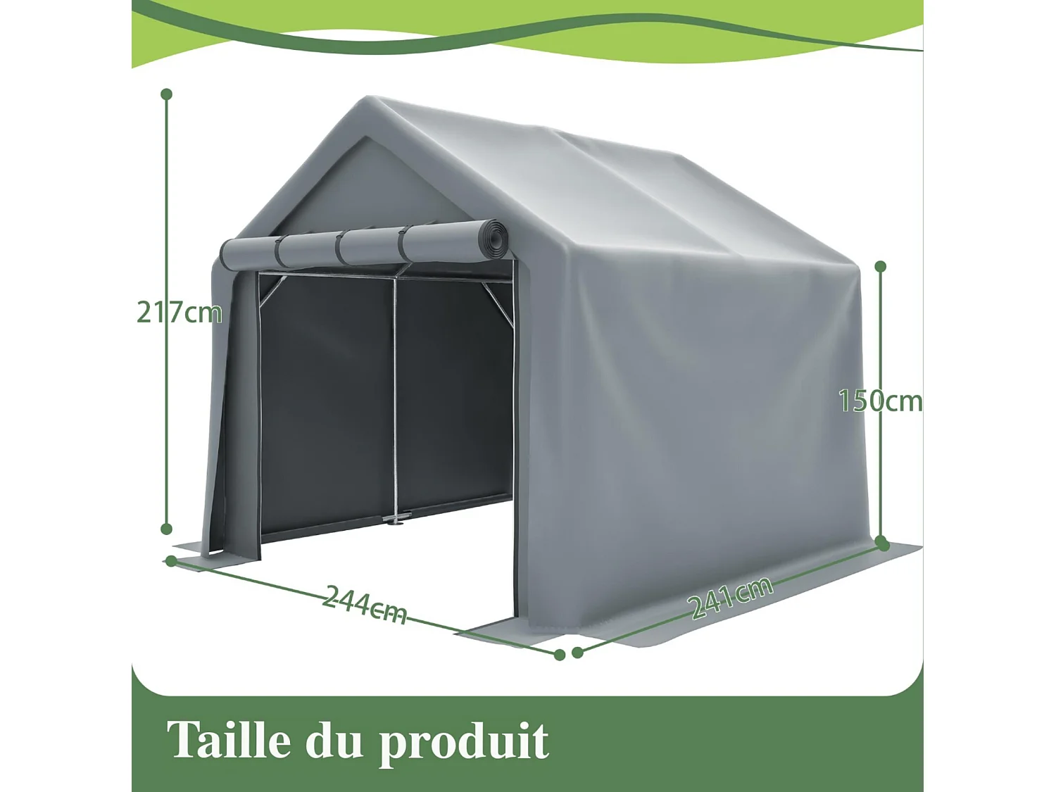 Gartenschutz - verzinkter Stahlmetallrahmen und PE -Stoff - Garage - 244x241x217cm - Grau