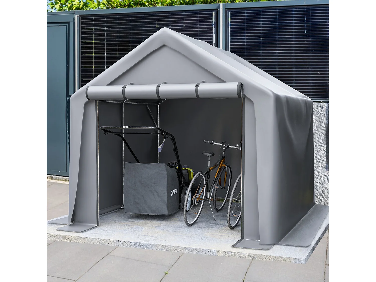 Gartenschutz - verzinkter Stahlmetallrahmen und PE -Stoff - Garage - 244x241x217cm - Grau