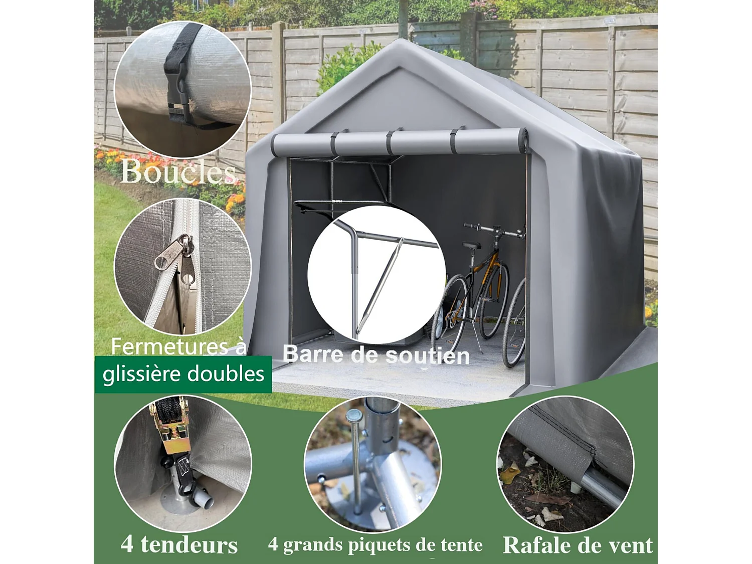 Gartenschutz - verzinkter Stahlmetallrahmen und PE -Stoff - Garage - 244x241x217cm - Grau