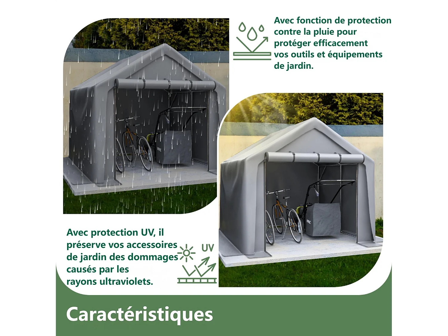 Gartenschutz - verzinkter Stahlmetallrahmen und PE -Stoff - Garage - 244x241x217cm - Grau