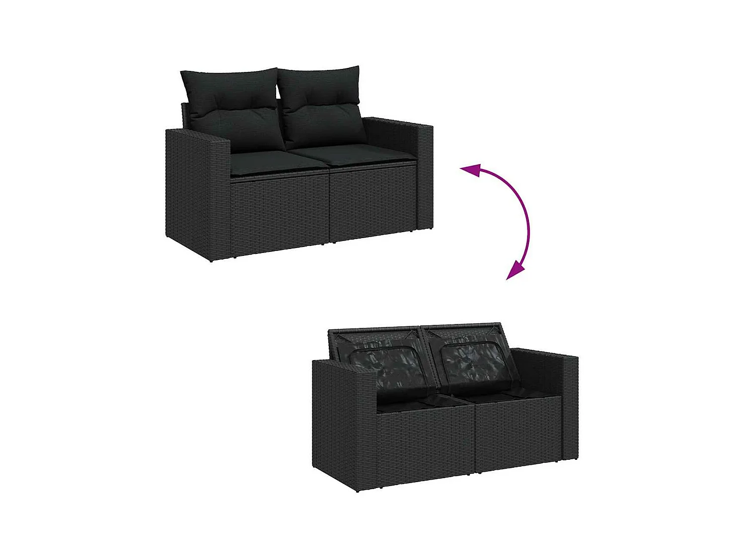 Conjunto de muebles de jardín de 10 piezas con cojines negros en resina trenzada