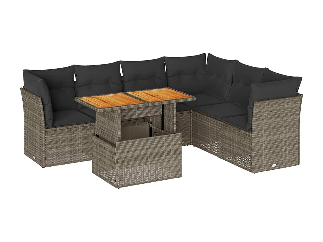 Salon de jardin avec coussins 7 pcs gris résine tressée