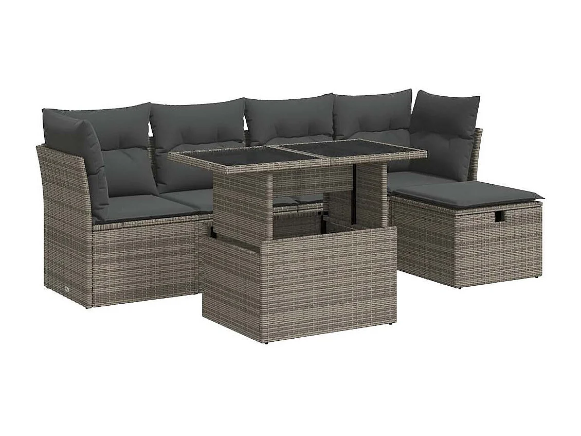 Salon de jardin 6 pcs avec coussins gris résine tressée