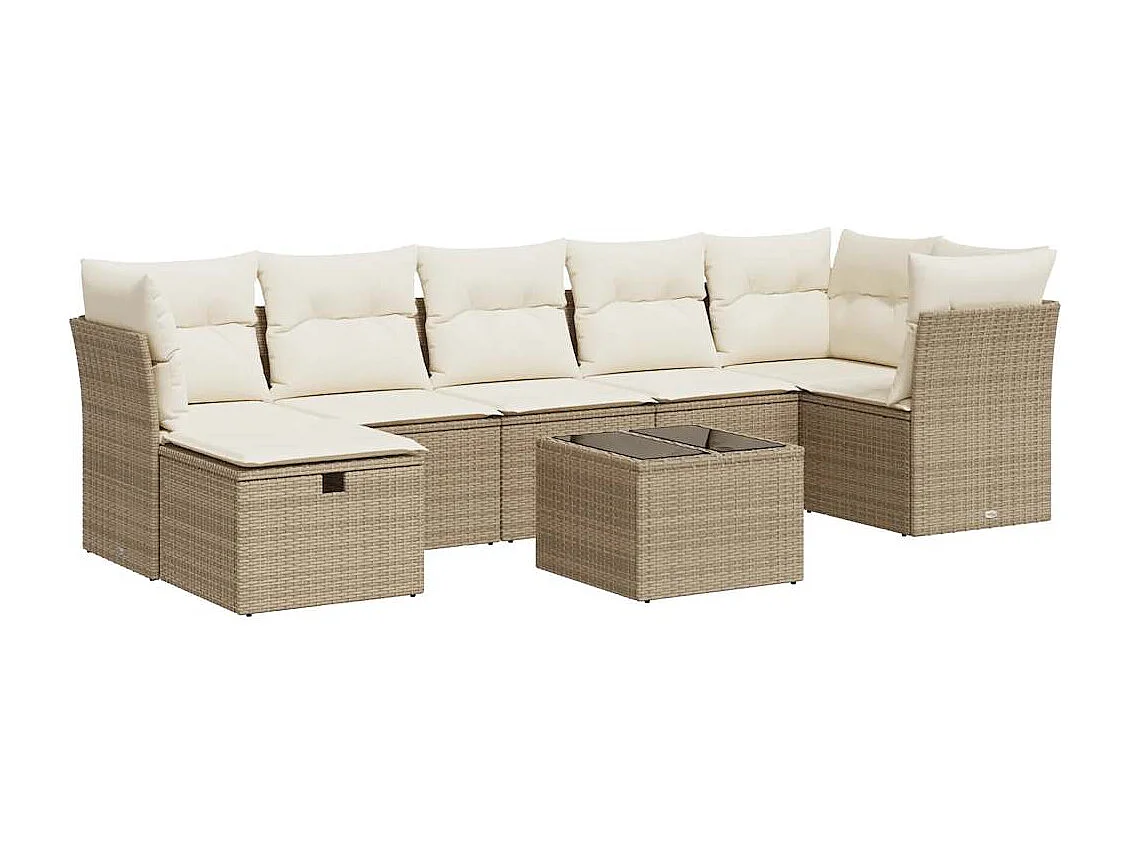 Gartenmöbel-Set mit Kissen 8-tlg. beige gewebtes Harz