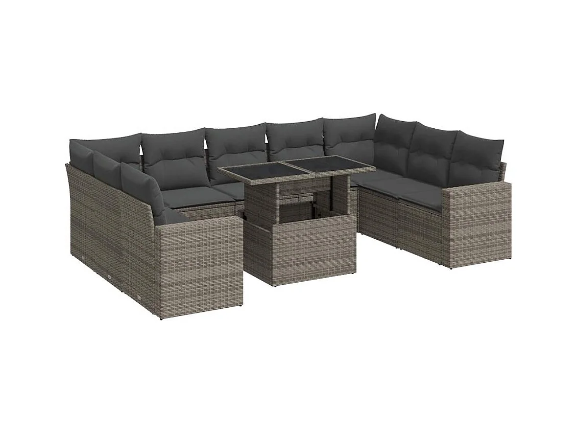 Set mobili da giardino con cuscini 10 pz in resina intrecciata grigia