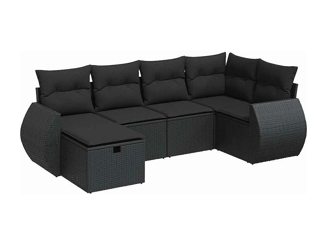 Salon de jardin 6 pcs avec coussins noir résine tressée