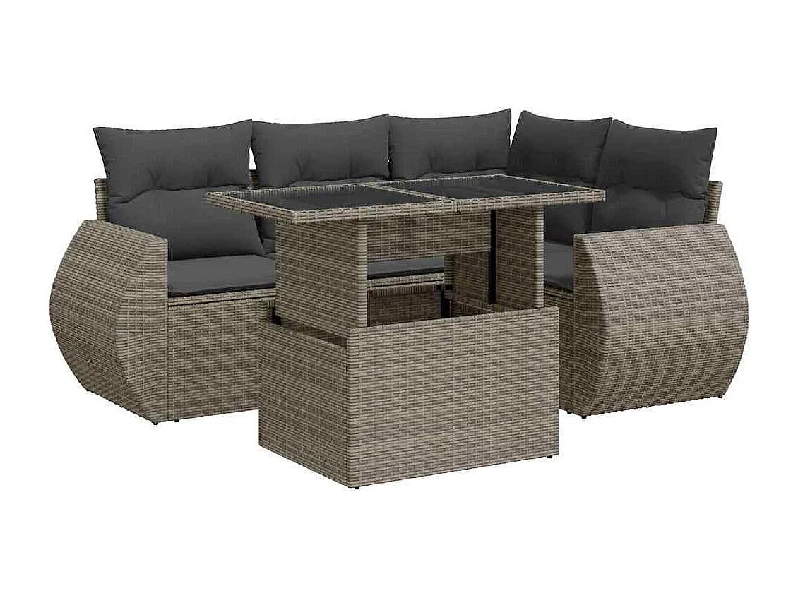 Salon de jardin 5 pcs avec coussins gris résine tressée