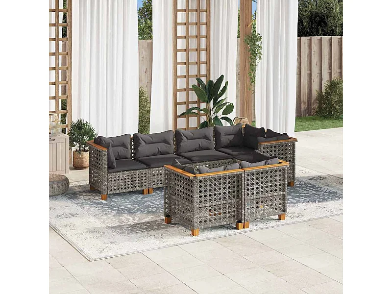 Conjunto de muebles de jardín con cojines 7 piezas resina tejida gris