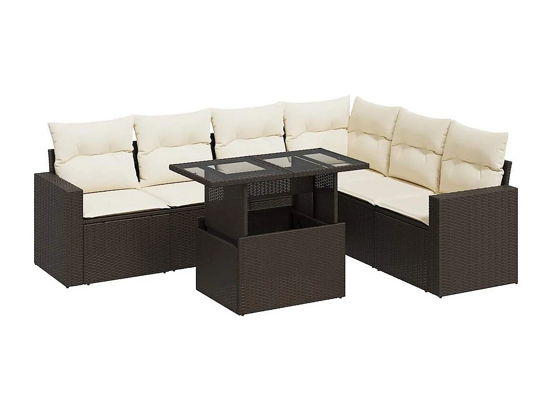 Salon de jardin avec coussins 7 pcs marron résine tressée