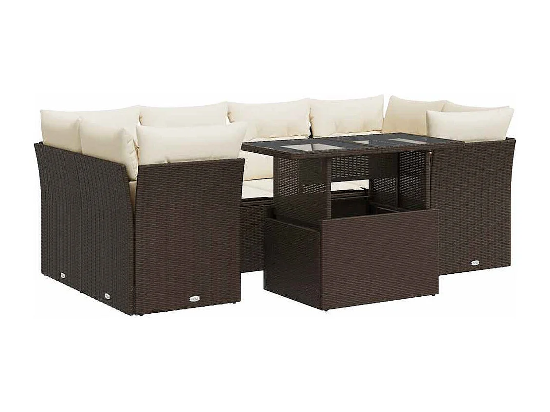 Salon de jardin avec coussins 7 pcs marron résine tressée
