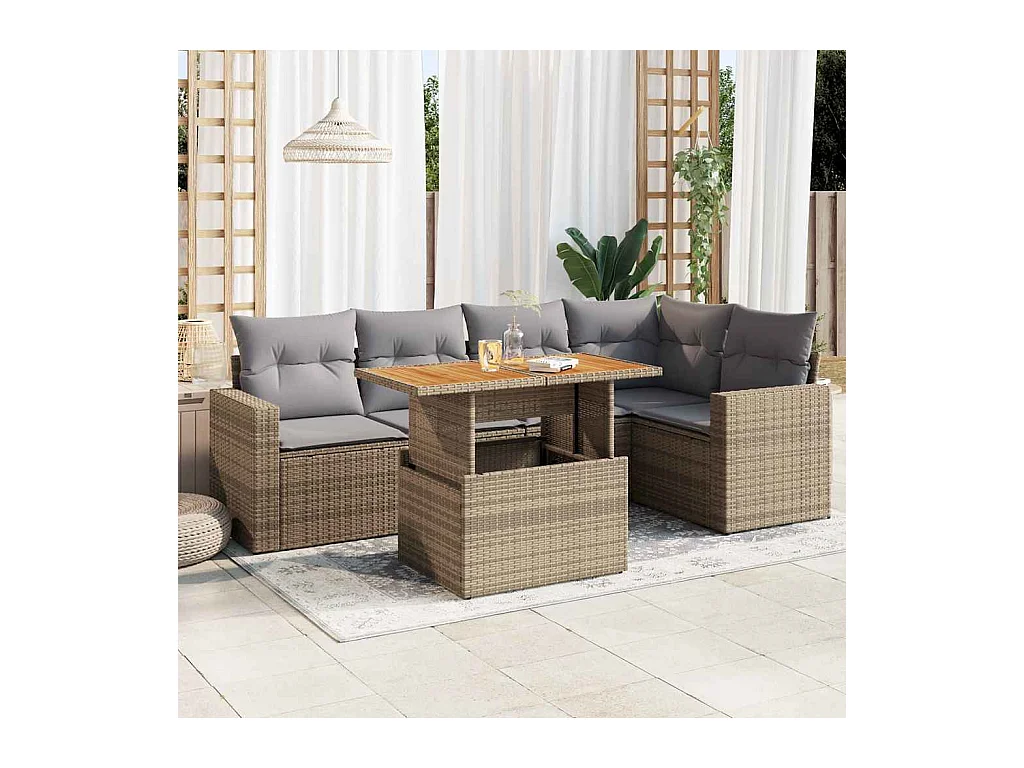 Salon de jardin avec coussins 6 pcs beige résine tressée