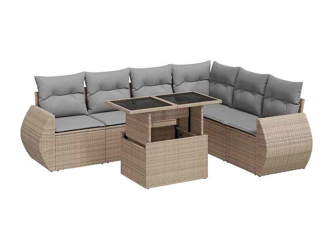 Set mobili da giardino con cuscini 7 pz beige resina intrecciata